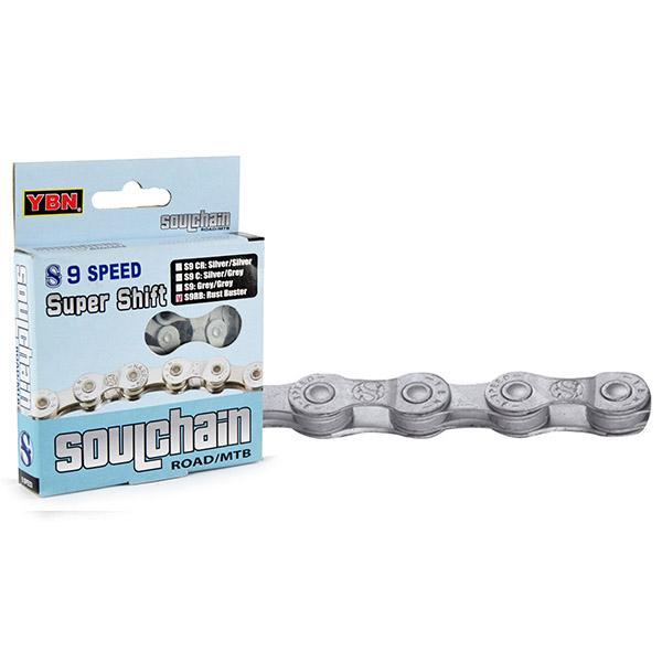 CADENA 9 VELOCIDADES, 1/2"X11/128",RUST BUSTER,S9RB - CADENA INDEX 9 VELOCIDADES 116 ESLABONES  COLOR RUST BUSTER MODELO S9RB, 1/2" X 3/32" FABRICANTE "YABAN", COMPATIBLE CON, SHIMANO, CAMPAGNOLO Y SRAM.